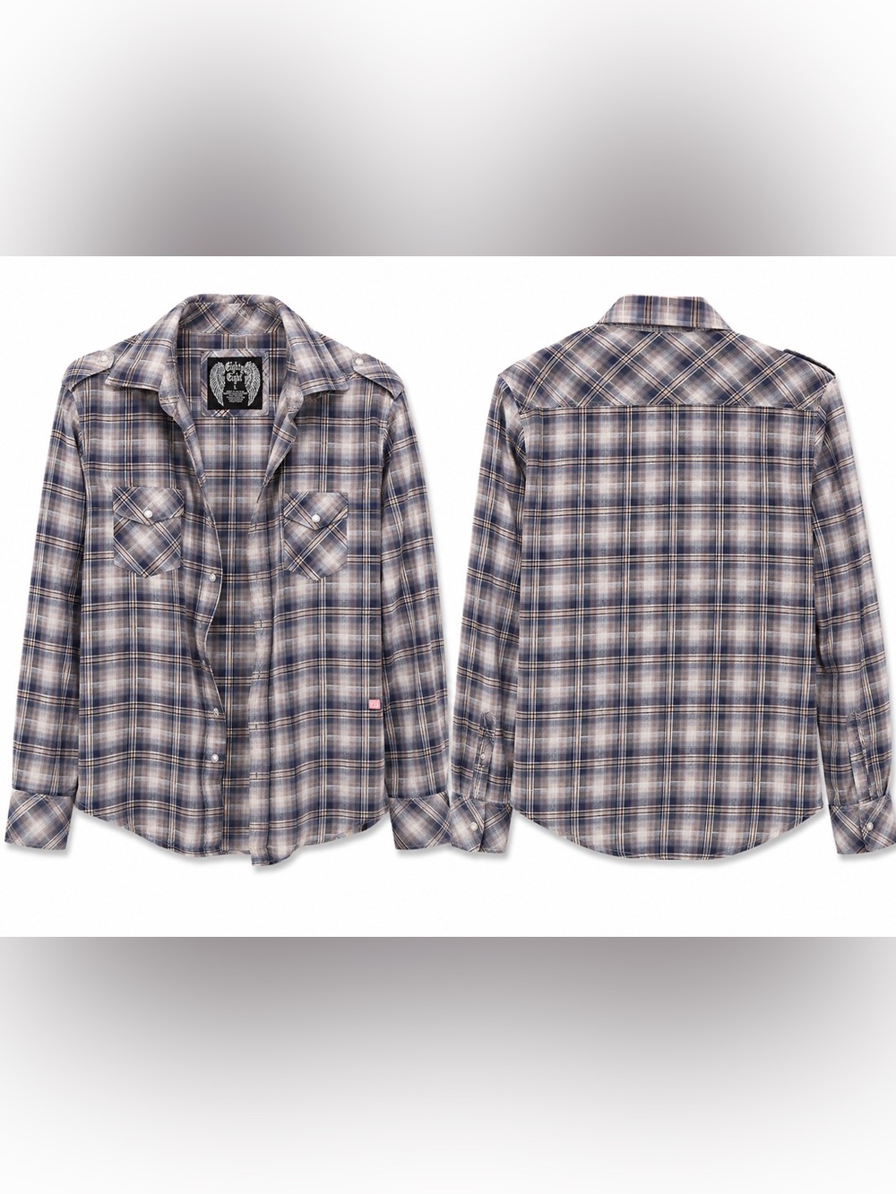 Eighty Eight Men's Plaid Button-Down Shirt in Blue and Gray